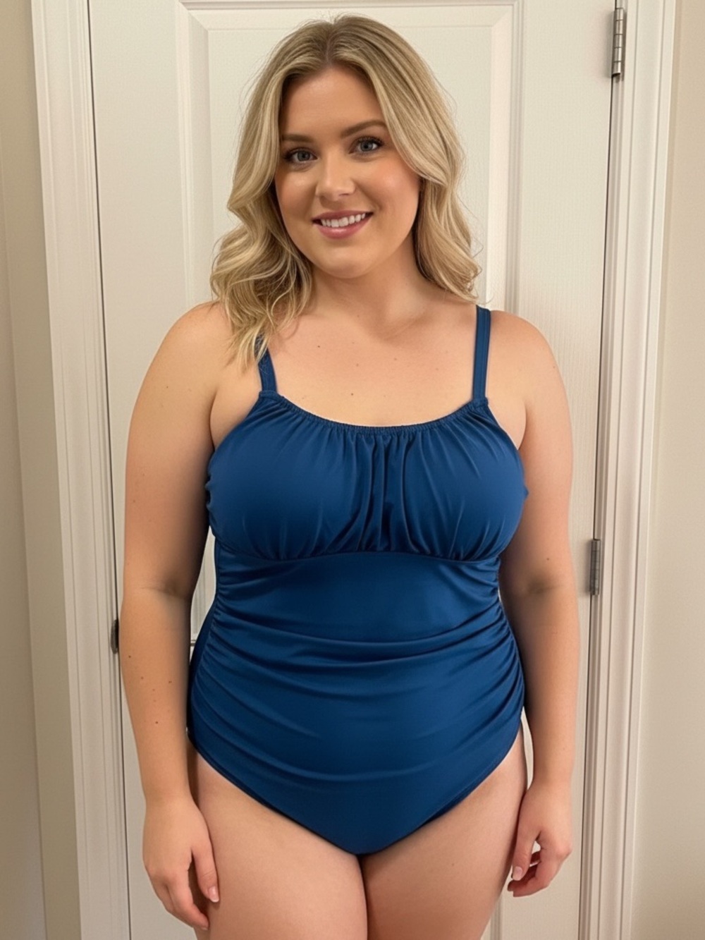 Source Unknown Blue Ruched One-Piece Swimsuit